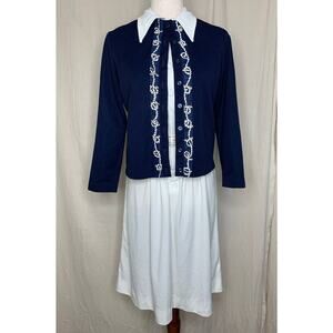 1970s Coastal Nautical Rope Sailor Coquette Dagger Collar Dress Cardigan Set M